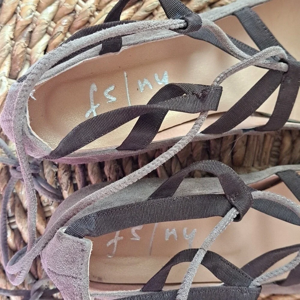 FS/NY French Sole Womens Taupe Suede Elastic/String Lace-up Ballet Wedge Flats 8